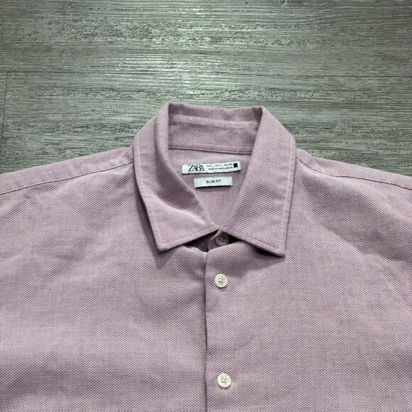 Zara Shirt Mens Large Pink Long Sleeve Button Up Cotton Blend Minimal Preppy - Picture 3 of 10